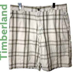 TIMBERLAND preppy neutral plaid cotton bermuda shorts relax fit 4 pockets sz 36
